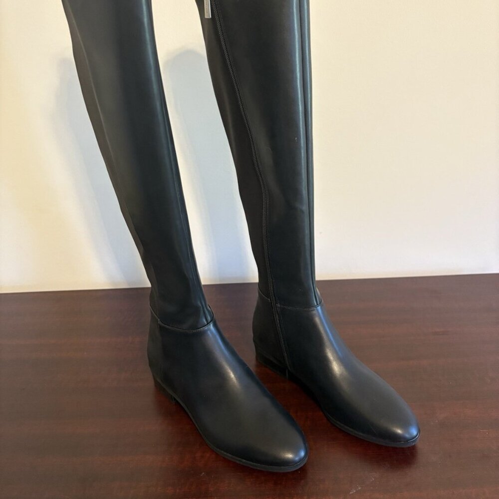 NIB Michael Kors BROMLEY Faux Leather Flat Boot Over the Knee Black 6M